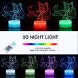 Chat 3D Lampe avec Télécommande LED éclairage 7 couleurs Lumière de Nuit Dimmable Tactile Decoration Cadeau Anniversaire Noël-1