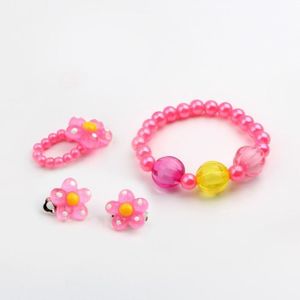 4Pcs Enfants Collier Filles Princesse Fleur perles Bracelet Ring Party Gift Lu