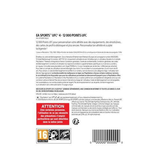 Dlc 100 Points Ufc Pour Ufc 4 Code De Telechargement Ps4 A Telecharger Cdiscount