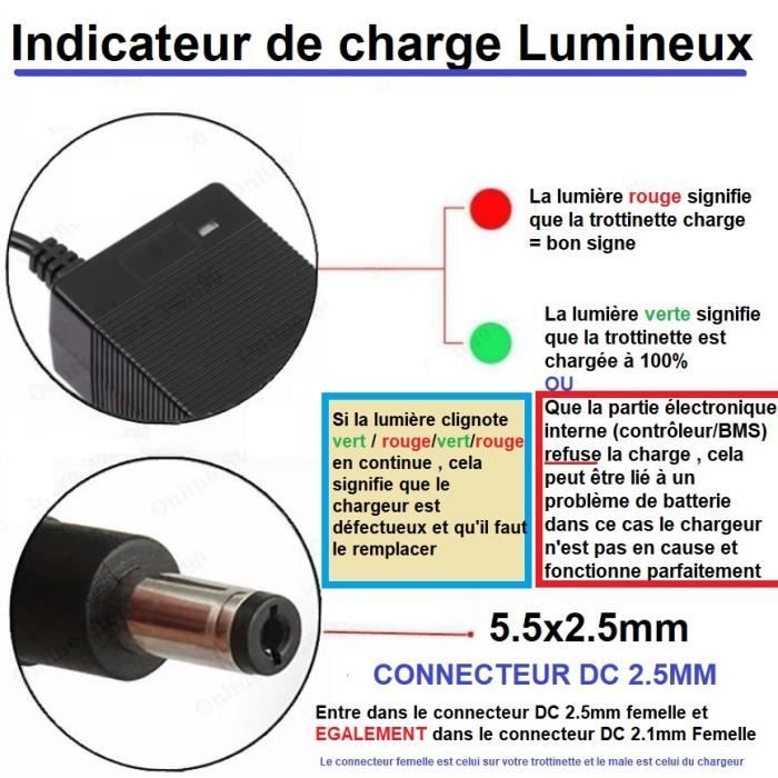 Chargeur 42V 2A pour Kuickwheel s1-c pro - ETWOW 36V - Zukboard