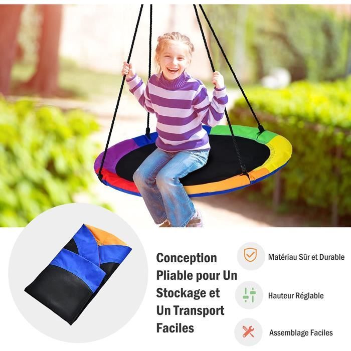 Balançoire Nid D’oiseau Ronde 100 Cm – Tissu Oxford, Corde Réglable, Charge 100 Kg – Pour Enfants Et Adultes