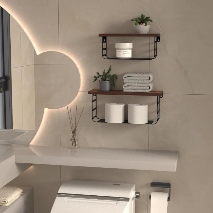EUGAD Étagère Murale en Bois, Décoration Industrielle, Lot de 2 Étagère Flottantes pour Chambre, Salle de Bain, Salon, Cuisine, Etagere Style Tuyau 60cm vec Porte-Serviettes, Marron Rustique EUGAD Étagère Murale en Bois, Décoration Industrielle, Lot de 2 Étagère Flottantes pour Chambre, Salle de Bain, Salon, Cuisine, Etagere Style Tuyau 60cm vec Porte-Serviettes, Marron Rustique