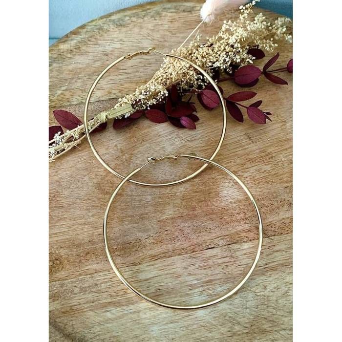 Boucles D'oreilles Créoles 6cm Plaqué Or 18 Carats - Bijouxia - Neuf Avec étiquettes