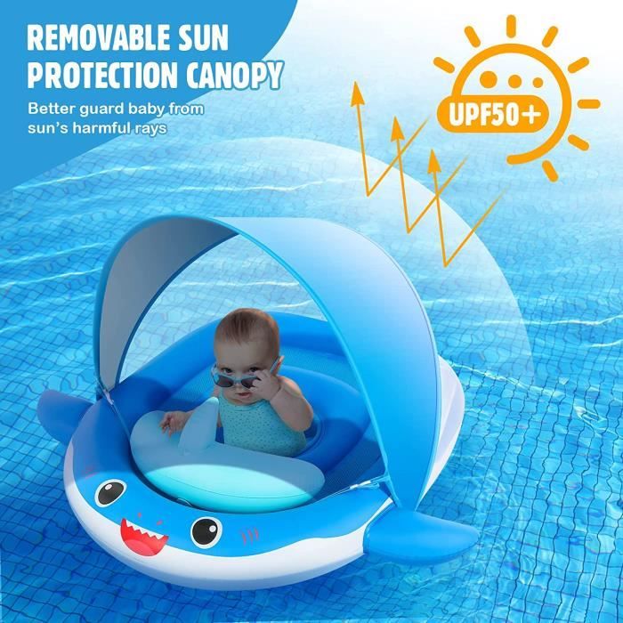 Bouée Bébé Avec Auvent UPF 50+ – Anneau Gonflable Pour Piscine, Enfants 6-36 Mois, Siège Avec Volant Et Klaxon, Rose