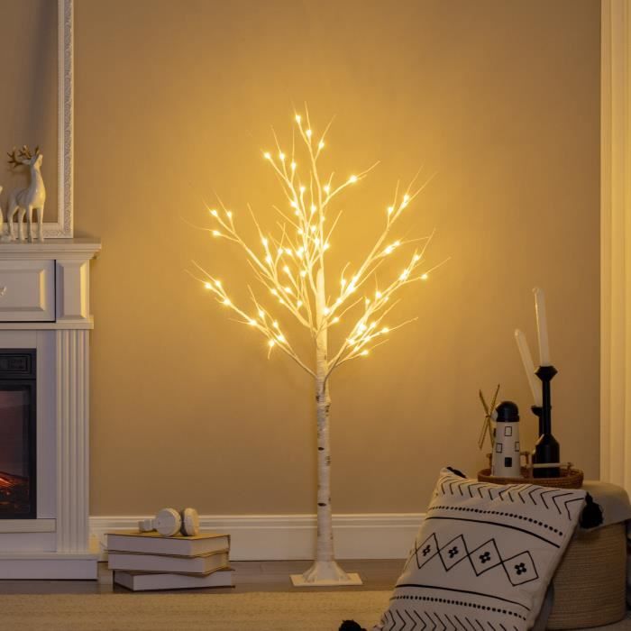 HOMCOM Arbre lumineux LED - décoration lumineuse - 96 LEDs - usage  intérieur - 150 cm - décoration de noël chambre maison blanc