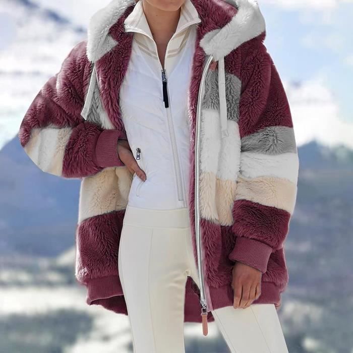 Veste Polaire Femme Fille Chaude Sweats Capuche Zipp Laine pais Manteau Hiver Grande Taille Manche Longue Blousons Casual Rouge