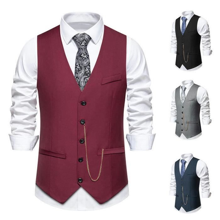 Gilet Costume Homme Formel Classique Sans Manches Col V Couleur Unie Pour Mariage Business Parti Taille EU Bordeaux Bordeaux Cdiscount Pret a Porter