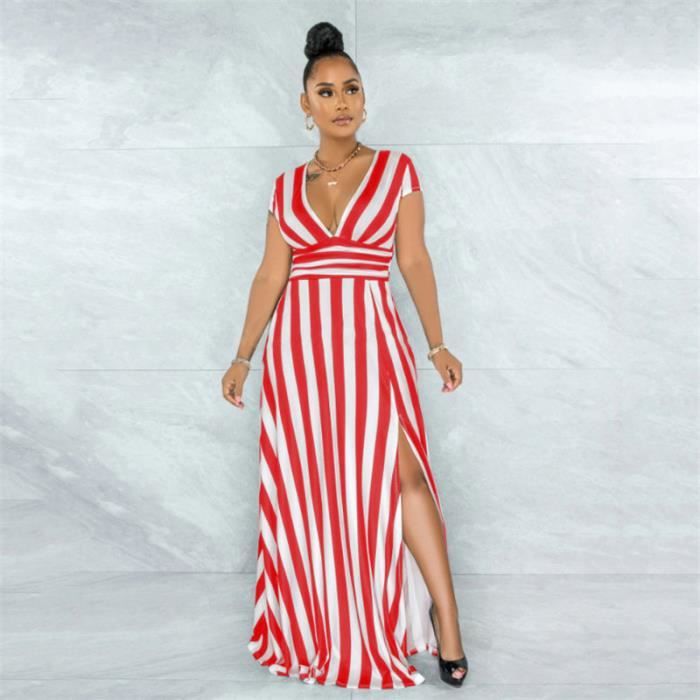Robe Femme Longue sans manches a rayures a la mode sexy Rouge CK Rouge Cdiscount Pret a Porter