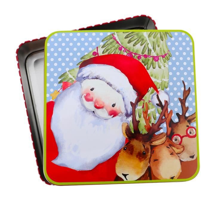DOITOOL Boîtes à Biscuits de Noël Carrées Couvercle pour Offrir en Cadeau  Boîtes en Métal Imprimées du Père Noël de Noël pour Bonbons Cadeaux  Alimentaires pour La Fête de Noël (Vert) 