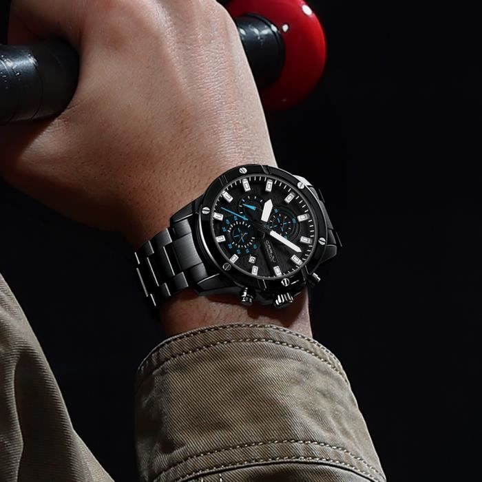 Montre Chronographe LIGE Pour Homme – Boîtier Carré Rouge, Quartz, étanche 30m, Neuve Avec étiquette