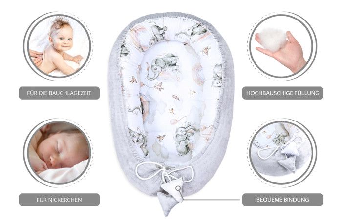 Réducteur Lit Bébé 90x50 cm - Cocoon Cale Bebe pour Lit Baby Nest Coton  avec Minky Hibou Gris