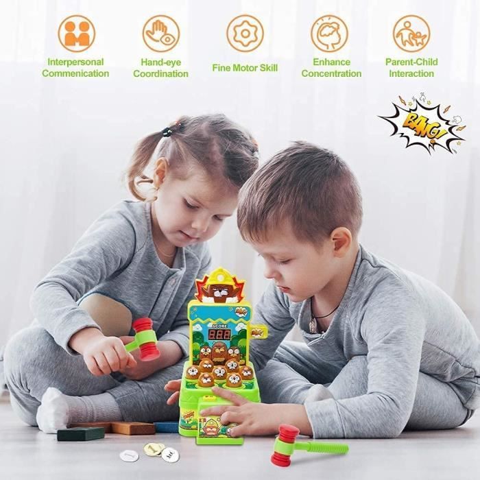Jeu De Frappe Taupe Avec Double Marteau – Tortue Colorée – Dès 3 Ans – Éducatif – Motricité Main-œil – Plastique Résistant – Idéal Famille