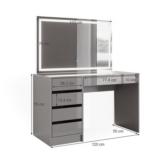 Coiffeuse Irma Vicco Avec Miroir LED Blanc – Table Maquillage à 3 Tiroirs