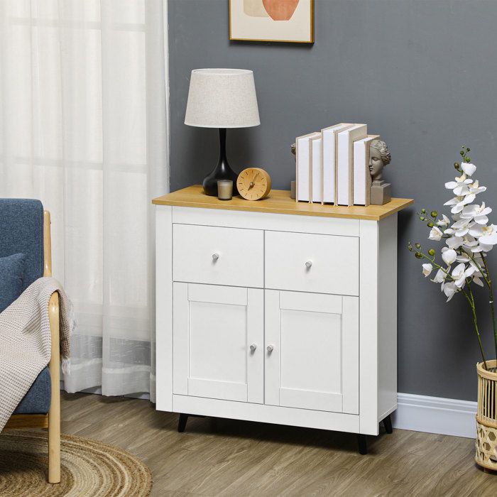 Buffet Rangement HOMCOM 120x40x90 Cm Blanc - 2 Portes, étagères Réglables - Meuble Salon Ou Cuisine