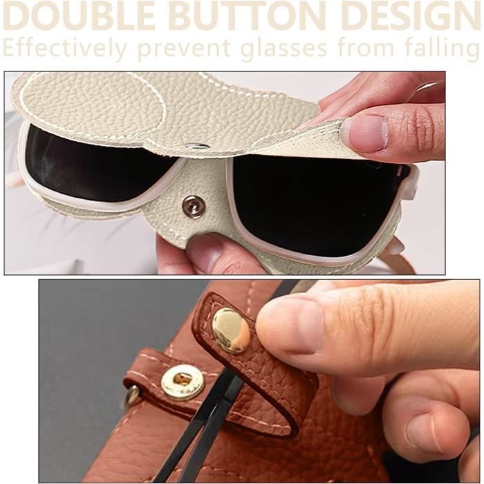 Étui à Lunettes Souple En Cuir Synthétique - Format Fin 17 X 8 Cm - Avec Mousqueton Et Bouton Pression - Unisexe Noir