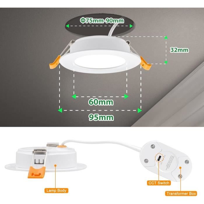 Lot De 12 Spots LED Encastrables Grebeam 12W - IP44, 3000K/4000K/6000K Réglable