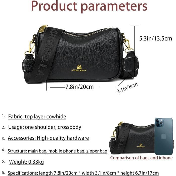Sac à bandoulière rétro réglable en PU à larges bretelles