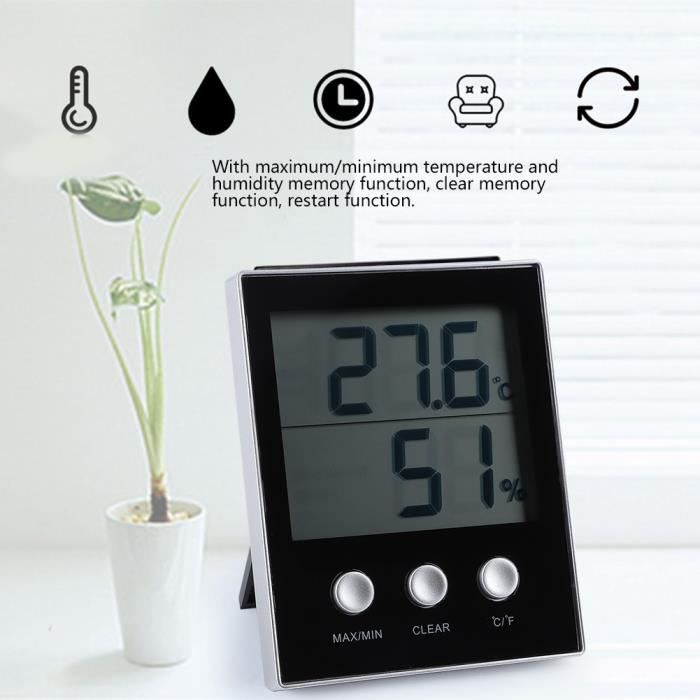 Thermomètre digital intérieur de la Température LCD Numérique Humidimètre  Horloge magnétique - Cdiscount Jardin