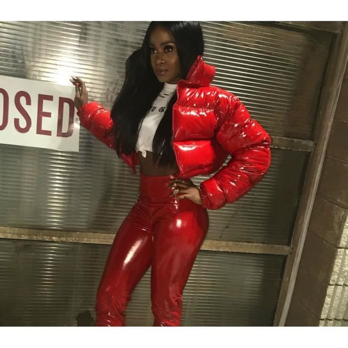 Doudoune de Duvet de canard Femme Hiver Chaud Court Cuir Couleur Unie Moto Veste Casual Epais Slim Zippe Blouson Rouge Rouge Cdiscount Pret a Porter
