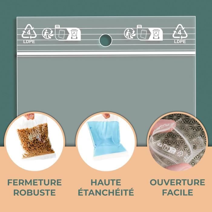 Sachets Zip Alimentaires 16x16 Cm - Lot De 100 Sacs Refermables, Qualité Alimentaire, 80 Microns D'épaisseur