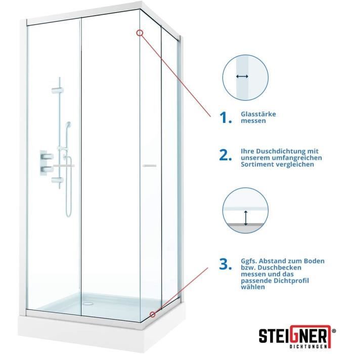 STEIGNER Joint de douche pour paroi en verre, 70cm, vitre 6-7-8mm, joint  d'étanchéité PVC courbé pour les cabines de douche arro162 - Cdiscount  Bricolage