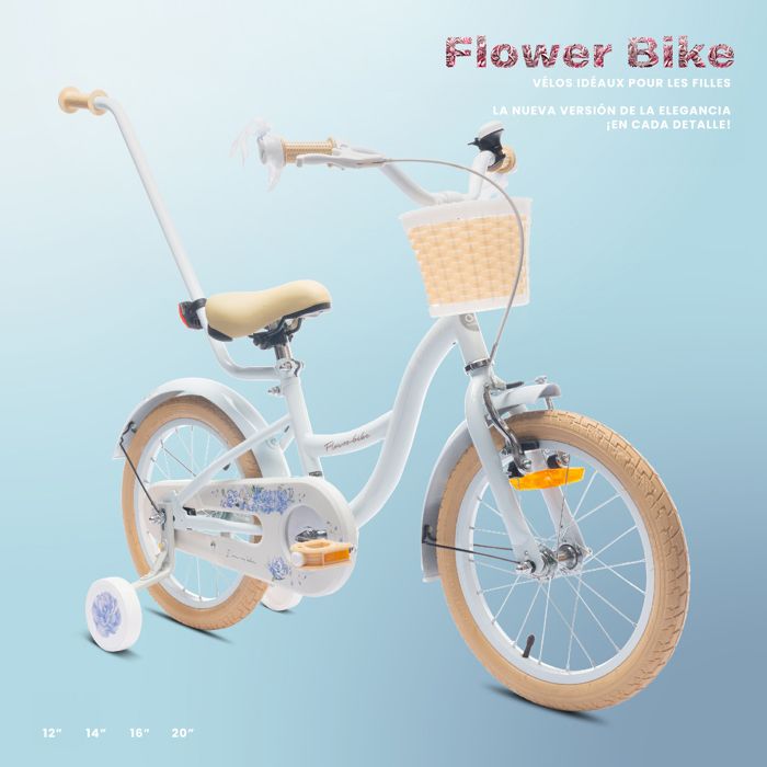 Flower Bike Vélo pour une fille 12 14 16 Pouces, Vélo Enfant 2-6 Ans, avec Barre de poussée, Panier, Sonnette (Blanc Beige, 14 Pouces Flower Bike Vélo pour une fille 12 14 16 Pouces, Vélo Enfant 2-6 Ans, avec Barre de poussée, Panier, Sonnette (Blanc Beige, 14 Pouces