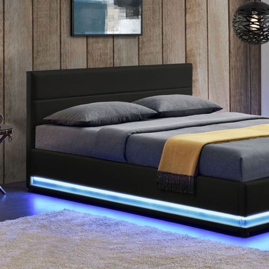 Lit Led Avec Coffre De Rangement Ava 180x200 Noir Achat
