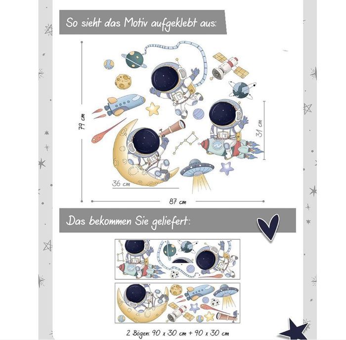 HABNI Stickers Muraux Enfant Astronaute – Lot Autocollants Chambre Bébé Garçon Fille, 30×90 Cm, Facile à Poser