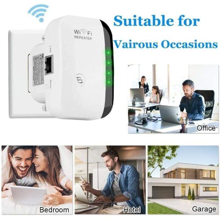 Répéteur WiFi Puissant 300Mbps Amplificateur WiFi Puissant 2.4GHz WiFi Range Booster WiFi Répéteur Extenseur sans Fil avec Port Ethernet, WiFi Extender WiFi Booster, RJ45, Protection WPS