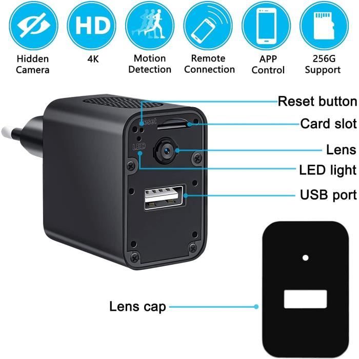 Caméra Espion WiFi USB Chargeur - Igzyz - 4K-1080P - Alarme de