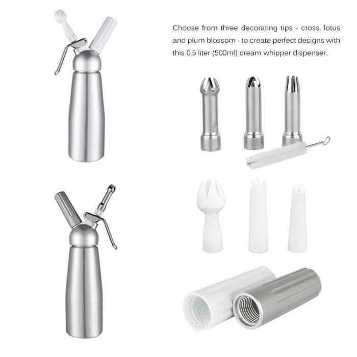 Cuisine Complete Siphon à Chantilly Fousenuk 500ml - Aluminium Avec 3 Douilles Inox Pour Pâtisserie Et Desserts Siphon Professionnel 500ml