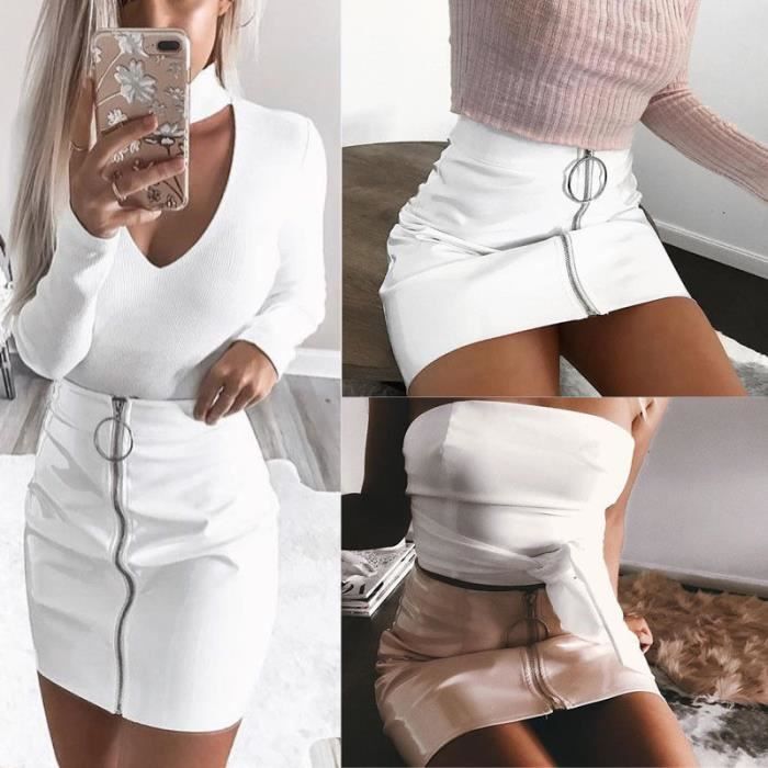 Jupe en cuir blanche deals