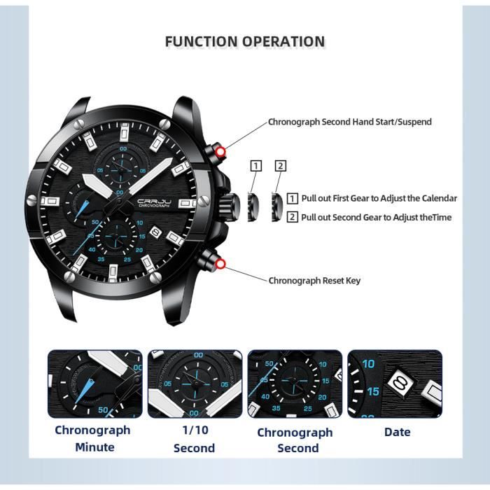Montre Homme Sport Chronographe Luxe LIGE - Boîtier Carré Acier Inox, Étanche 50m, Bracelet Noir