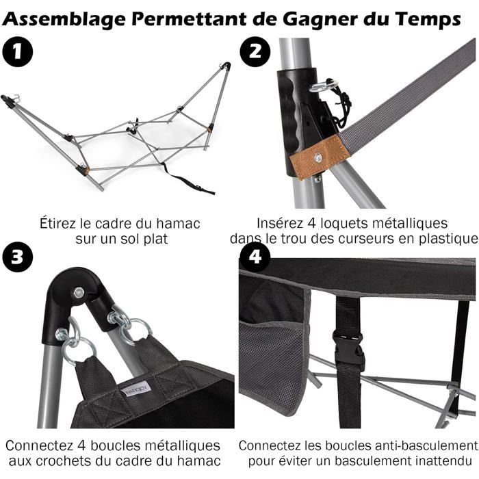 GOPLUS Hamac Pliable Portable Avec Poche Latérale-Charge 150KG-Lit De