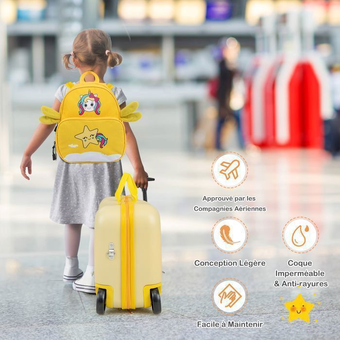 Valise Enfant Dreamade 18" + Sac à Dos 12" - Roulettes 360°, Capacité 50kg, Motif Astronaute
