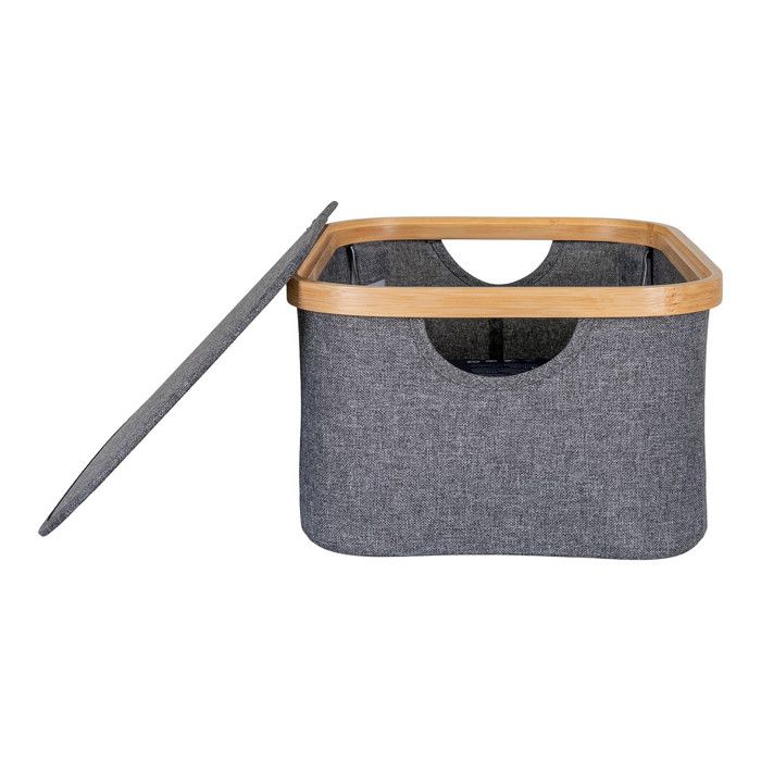 ANDREW - Bac de Rangement en Tissu Gris et Bambou avec Couvercle Petit ...