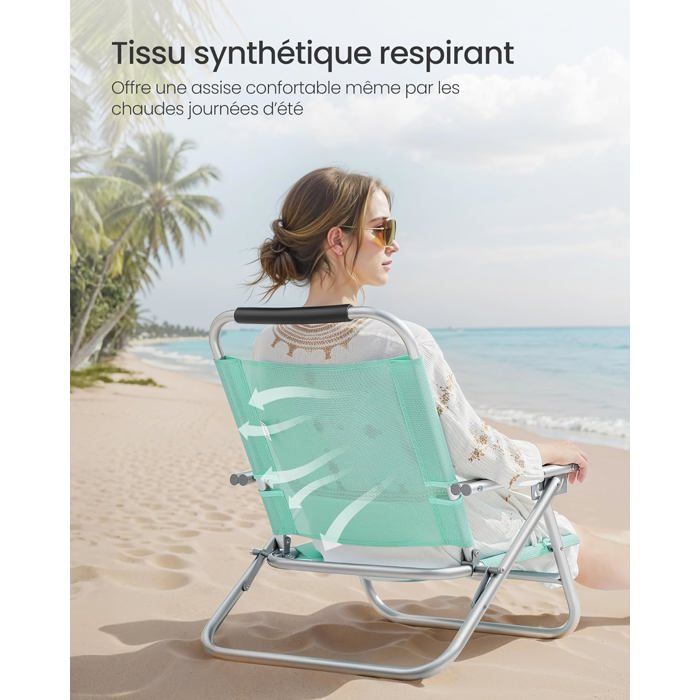 Chaise de plage portable, Siège d'extérieur pliable, dossier réglable