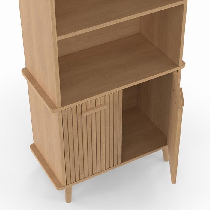 Étagère Bibliothèque 4 Niveaux Avec Placard Juliette - Effet Lattes Chêne - 60x30x170 Cm