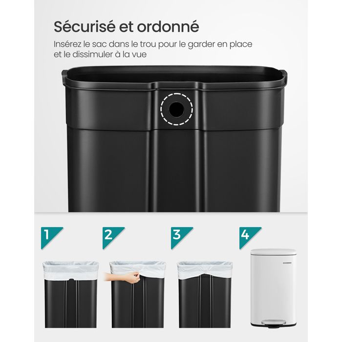 SONGMICS Poubelle De 5.2 Gallons (20L) Avec Couvercle Poubelle En Acier Inoxydab