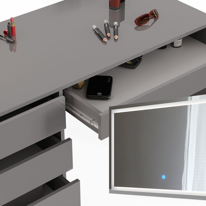 Coiffeuse Sans Miroir Vicco Coiffeuse Sherry, Blanc Haute Brillance, 120 Cm Avec Tabouret - Maison Meuble Sous Evier