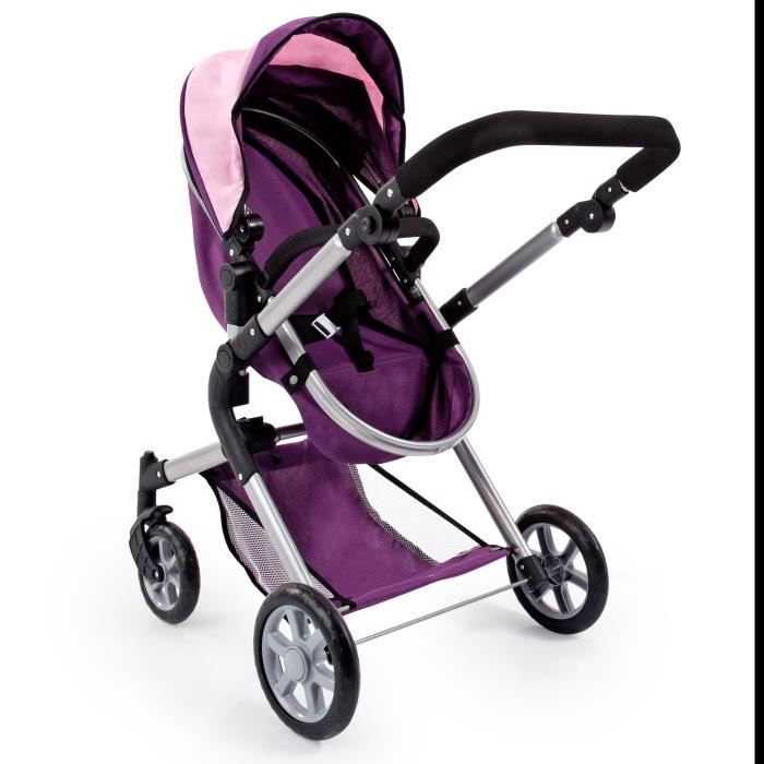 BAYER Design Landau pour poupée Neo Star prune et rose violet avec sac à bandoulière et panier d'achat intégré réglable - convertibl