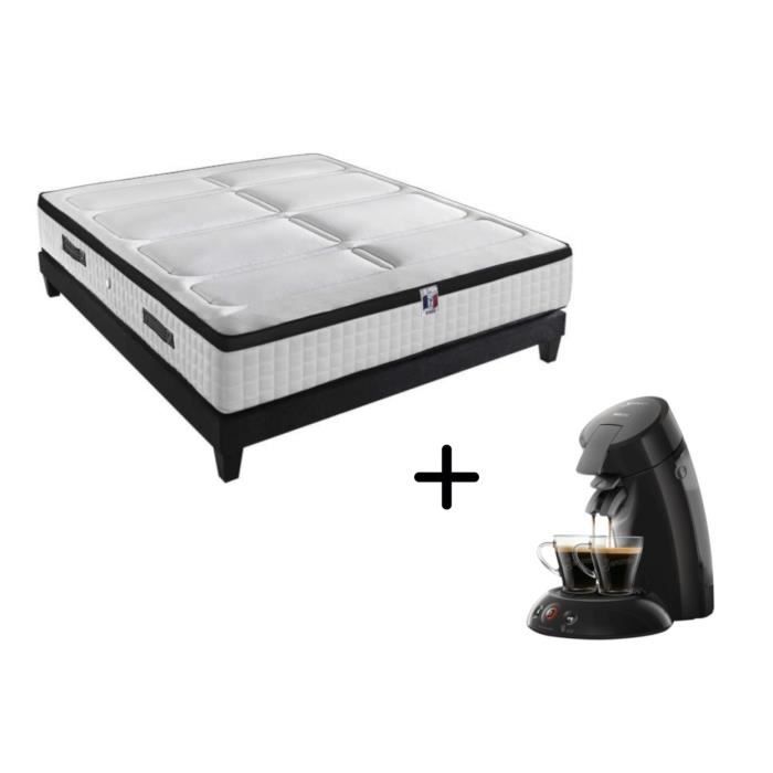 CONFORT DESIGN Ensemble matelas + sommier 140 x 190 - Ressorts et mousse mémoire + PHILIPS SENSEO Noir inclus