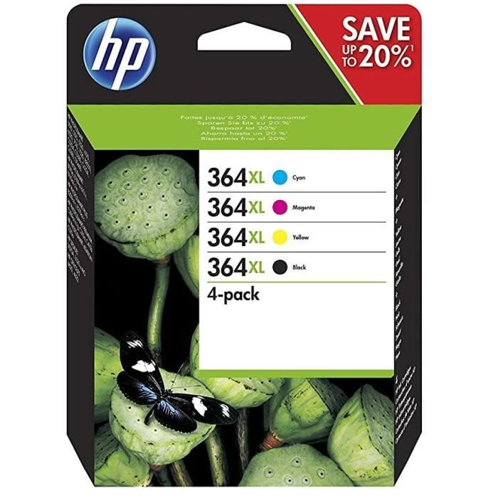 HP 364XL pack de 4 cartouches originales noire/cyan/magenta/jaune pour HP DeskJet 3070A et HP Photosmart 5525/6525 N9J74AE