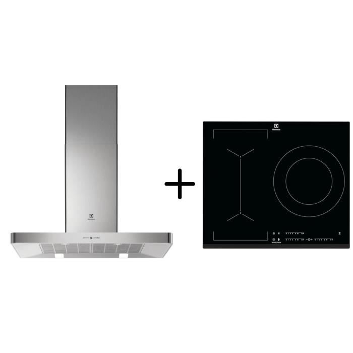 ELECTROLUX EFB90463OX - Hotte décorative murale - Hotte pilotée par la table - A - Inox + LIV633 - Table induction Pack encastrable