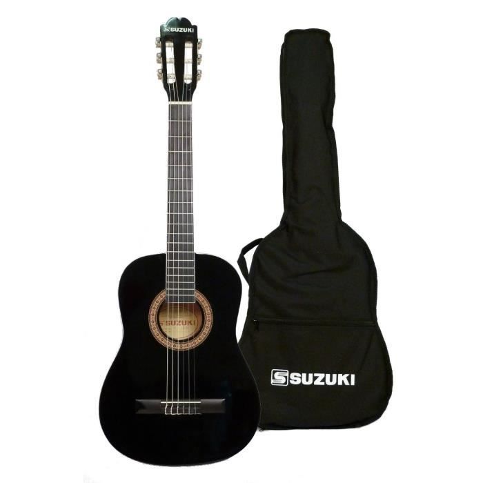 SUZUKI Guitare classique 4/4 pour adulte finition noire avec housse de protection