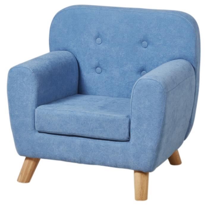 ARTHUR Fauteuil enfant pieds bois chêne - Tissu - Bleu - Scandinave - L 56 x P 45 cm
