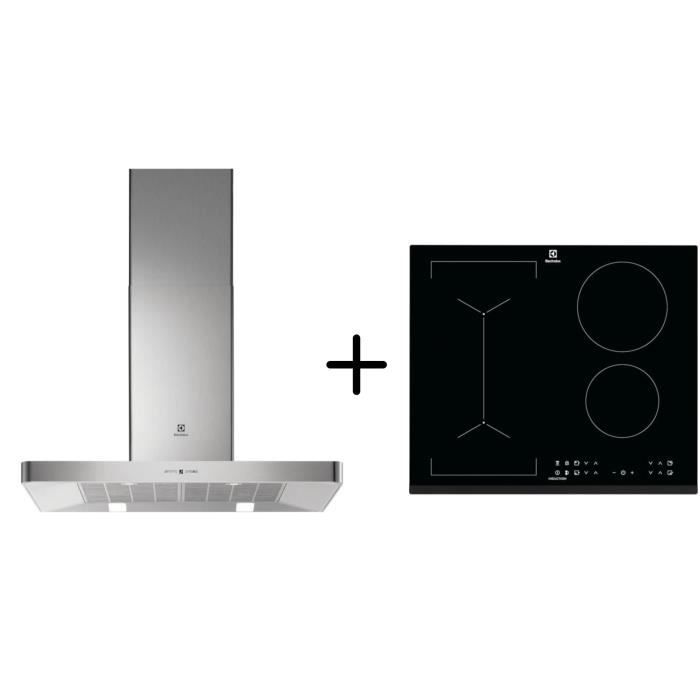 ELECTROLUX EFB90463OX - Hotte décorative murale - Hotte pilotée par la table - A - Inox + LIV6343 - Table cuisson Pack encastrable