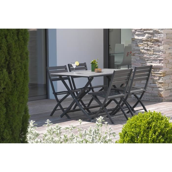 DCB GARDEN Table pliante Marius 140 x 80 cm + 4 chaises pliantes en aluminium - Gris anthracite