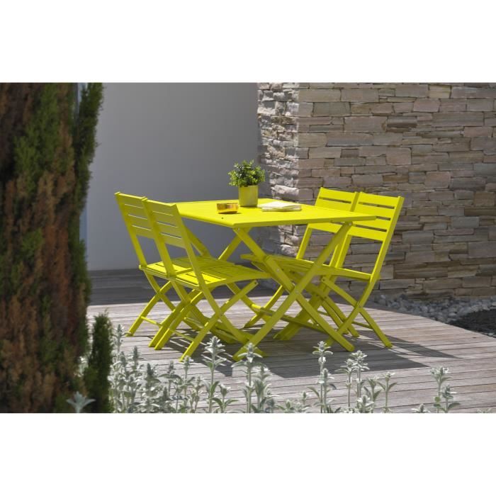 DCB GARDEN Table pliante Marius 140 x 80 cm + 4 chaises pliantes en aluminium - Jaune