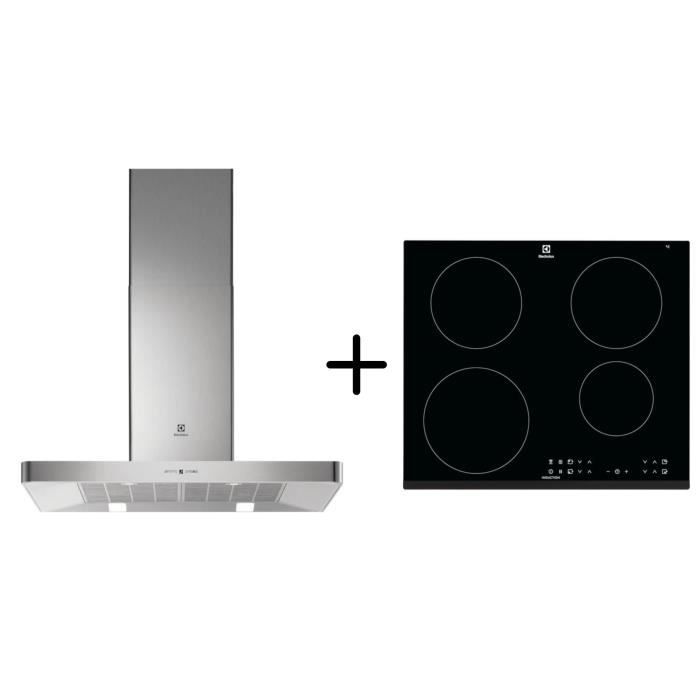 ELECTROLUX EFB90463OX - Hotte décorative murale - Hotte pilotée par la table - Inox + LIT6043 - Table induction - Pack encastrable